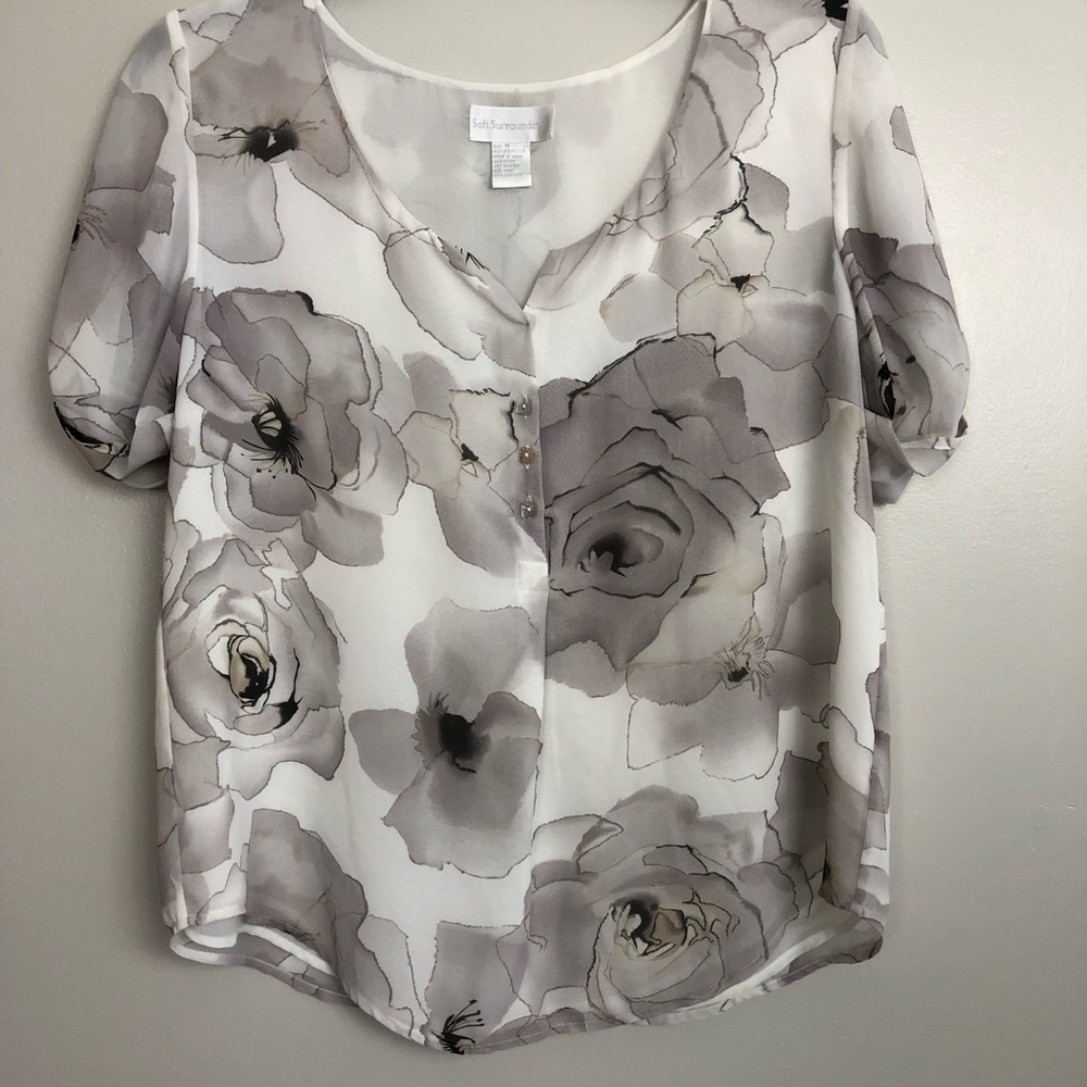 Soft Surroundings Floral Polyester Blouse Sz M
